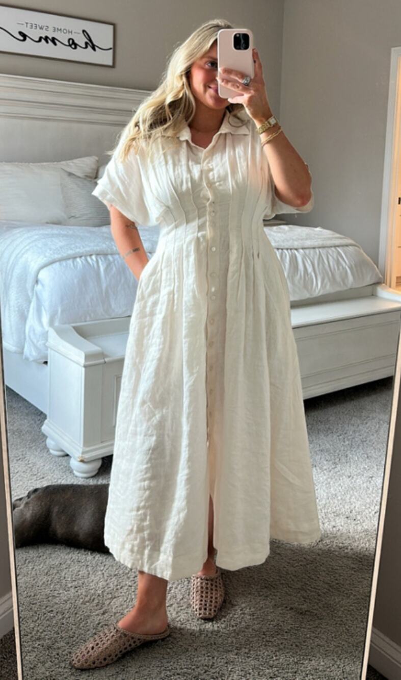 EXQUISE The Tobie Linen Maxi Dress in White Size Medium Petite
